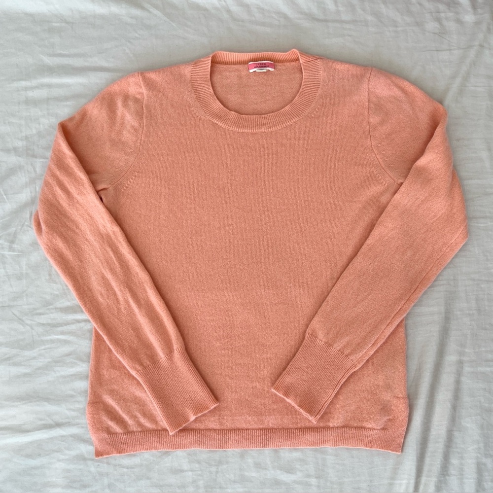 J. Crew 100% Cashmere Bright Coral Crewneck Sweater